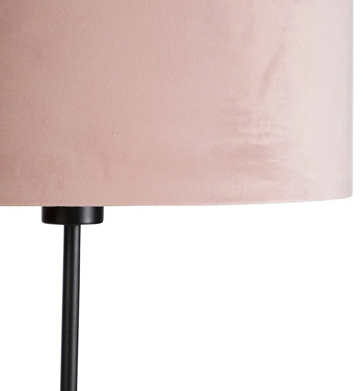 Lampa stojąca czarna z różowym aksamitnym kloszem ze złotem 35 cm - ParteWiejski/ Rustykalny / Vintage Oswietlenie wewnetrzne