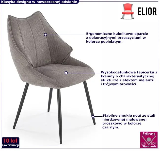 Popielate kubełkowe krzesło tapicerowane R3-T51