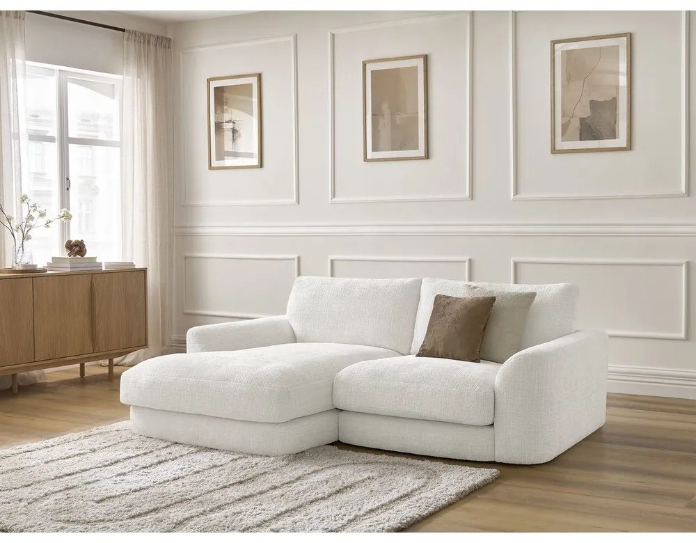 Biały narożnik z tkaniny szenilowej (lewostronny/z szezlongiem) Leonore – Bobochic Paris