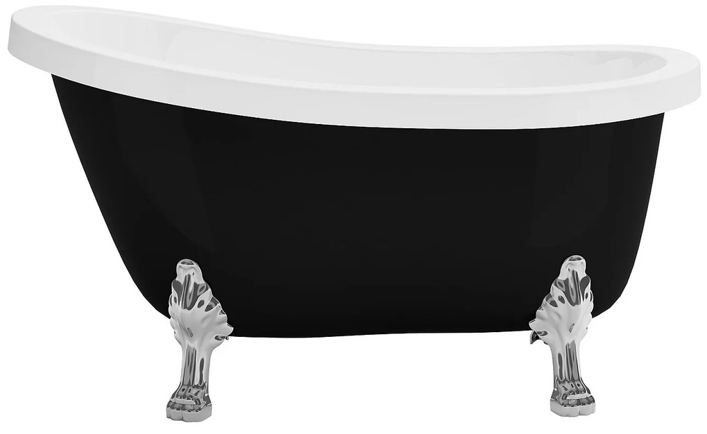 Wanna wolnostojąca retro ze srebrnymi nogami w kształcie lwich łap – 200 l – 145 x 74 x 77 cm – Czarna matowa – NISOS