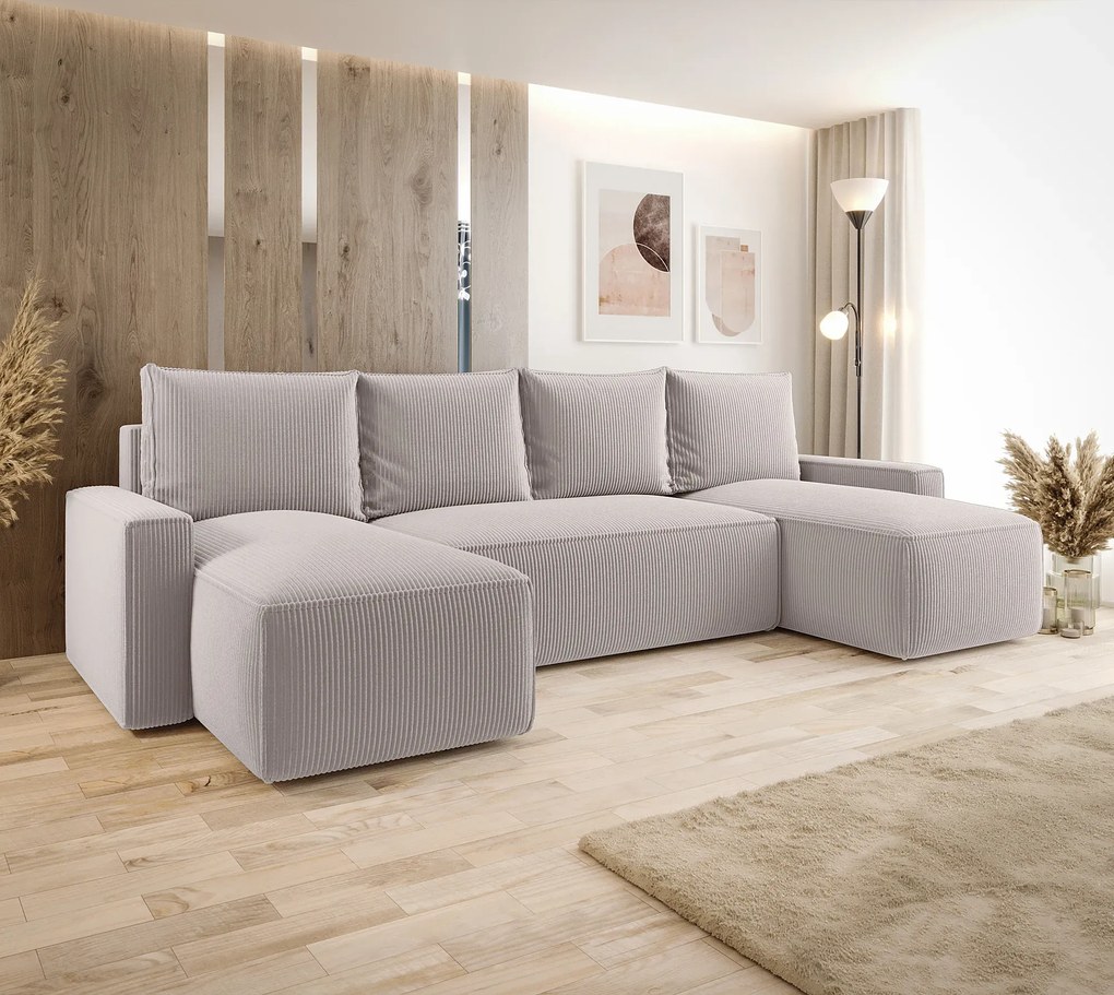 Jasnobeżowy narożnik z funkcją spania i pojemnikiem N9-P05