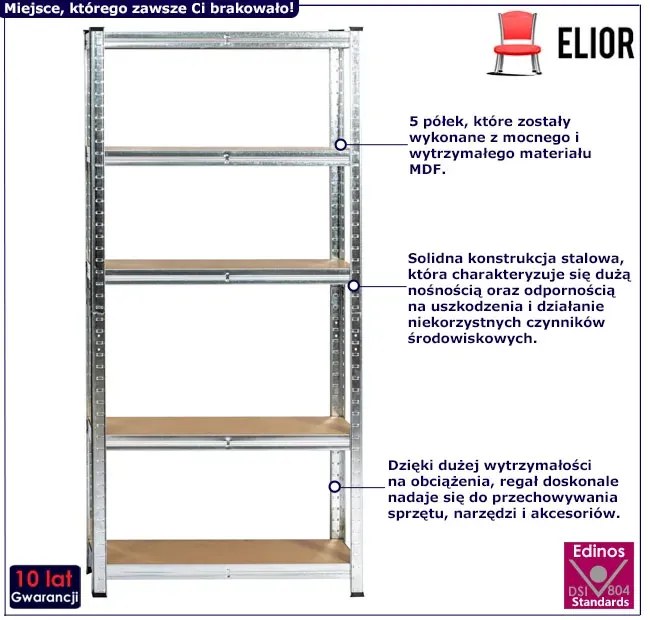 Srebrny regał metalowy 154 cm - Filove 3X