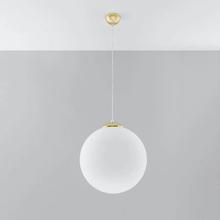 Lampy wiszące minimalistyczny Stera, stal/szkło - 1 źródło światła 4000K - L.40 x H.130 cm - biały/złoty