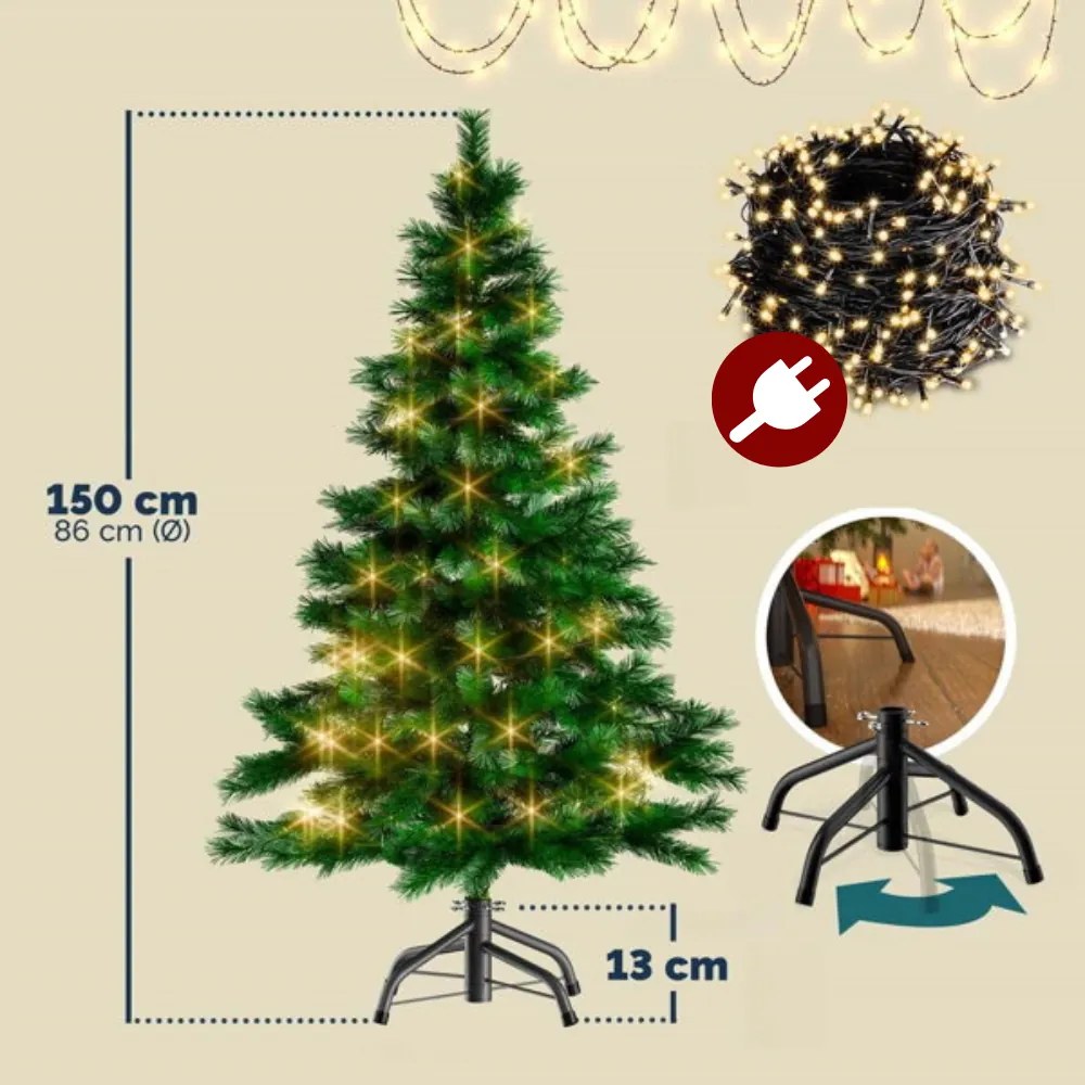 Sztuczna choinka RUDOLPH z lampkami, 150 cm, zielona Casaria