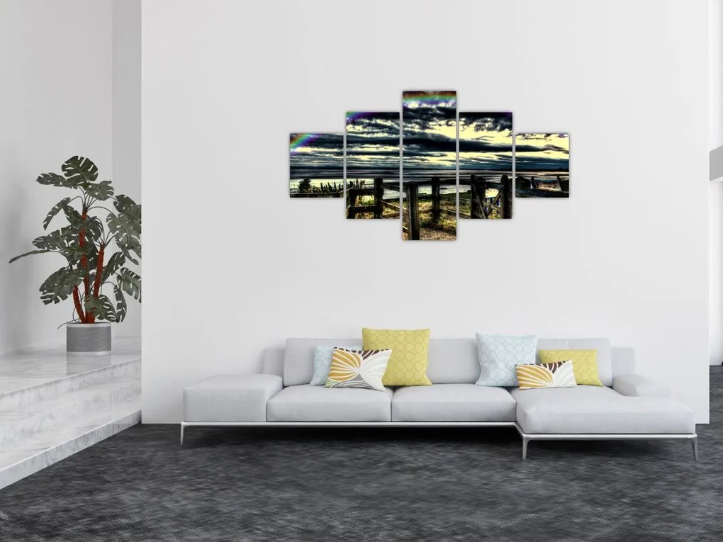 Obraz tęczy nad morzem (125x70 cm)