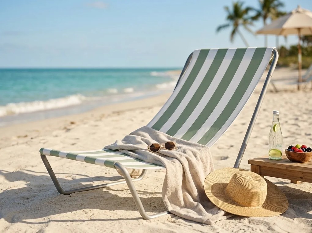 Składany leżak plażowy SAND, jasne zielone paski