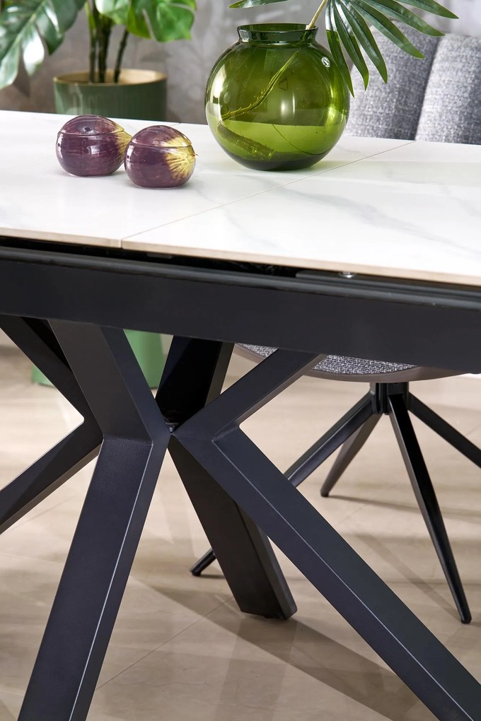 Stół rozkładany 140-180/85/76 cm spiek biały marmur/czarny PLATAN