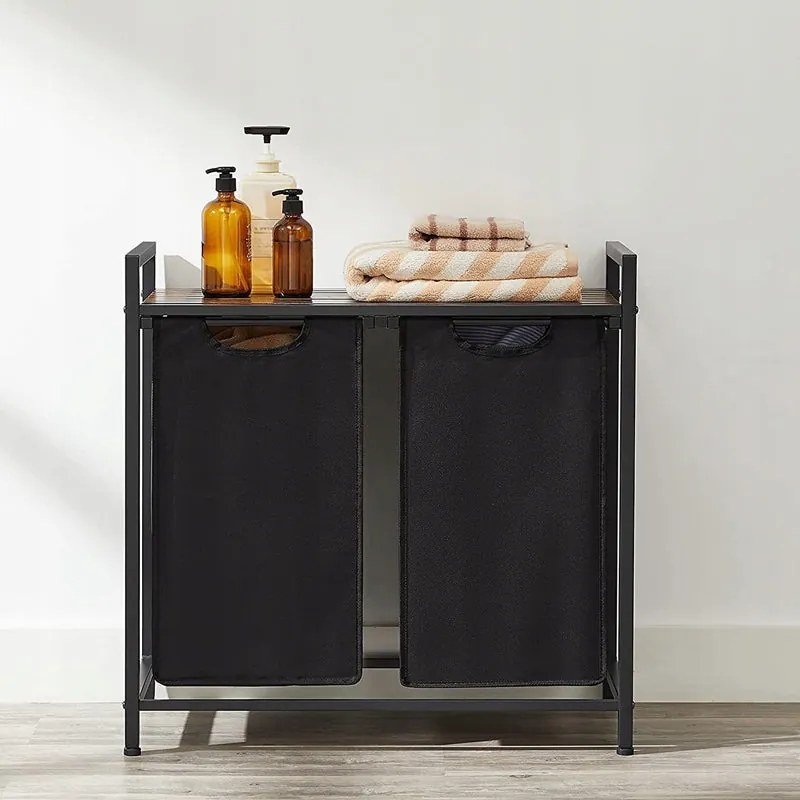 Duży kosz na pranie dwukomorowy z półką industrialny regał pojemnik loft