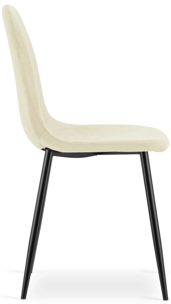 Beżowe aksamitne krzesło COMO z czarnymi nogami