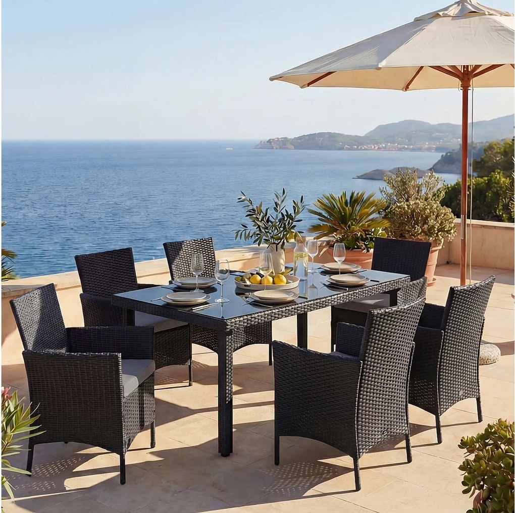 Zestaw z polirattanowym wykończeniem  Hamar (7 elementów),  antracytowy, poduszki antracytowe