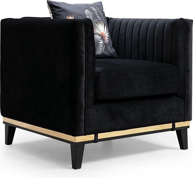 Elegancki fotel, czarne drewno bukowe i płyta wiórowa, 83 x 85 x 75 cm | 100% poliester, 2 poduszki w zestawie | Elegancki design dla hoteli i nowoczesnego salonu