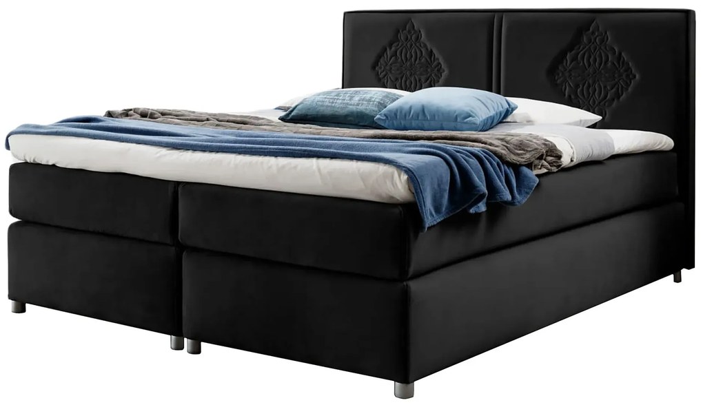 Czarne welurowe łóżko kontynentalne z zagłówkiem 5 rozmiarów W2-G12