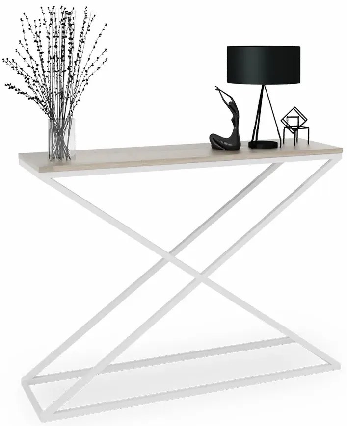 Wąska konsola w stylu skandynawskim biały + dąb sonoma G3-C49