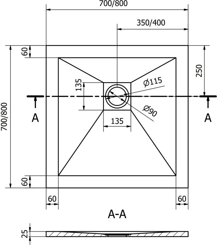 Mexen Stone+ brodzik kompozytowy kwadratowy 80 x 80 cm, biały - 44108080