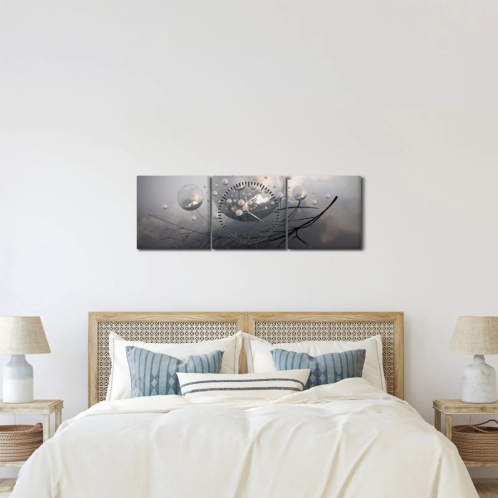 Obraz abstrakcyjnych kul (z zegarem) (90x30 cm)