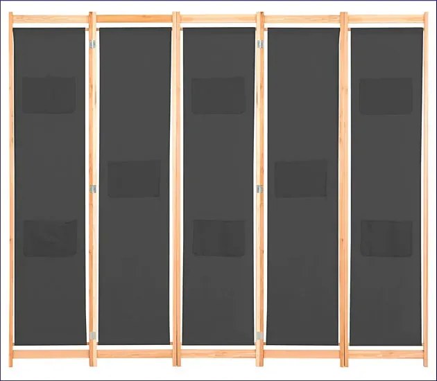 Szary 5 panelowy parawan z drewnianą ramą - Rivion