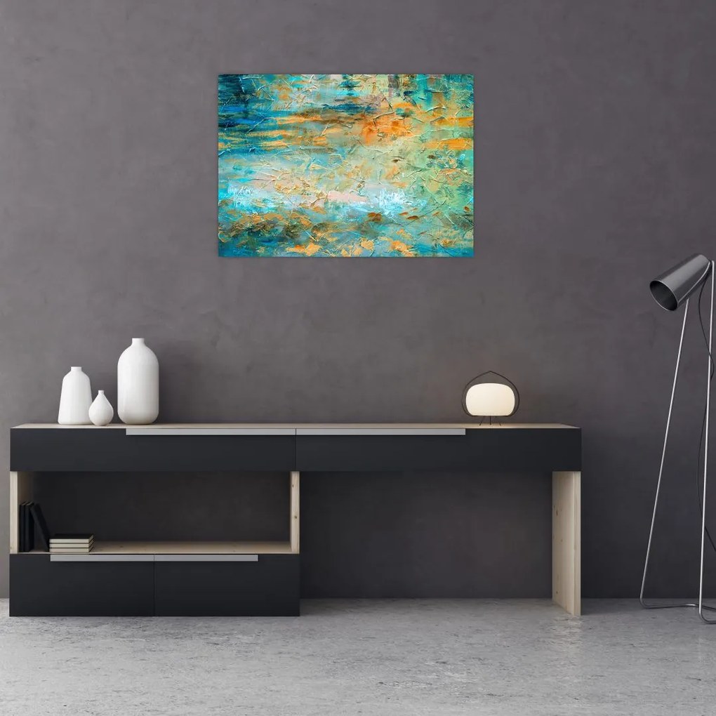 Obraz na szkle niebieskiej abstrakcji (70x50 cm)