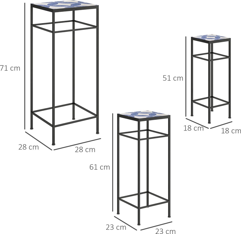 Outsunny Zestaw 3 stojaków na rośliny, 3 różne wielkości dla prezentacji kwiatów i innych przedmiotów, Niebieski+Biały