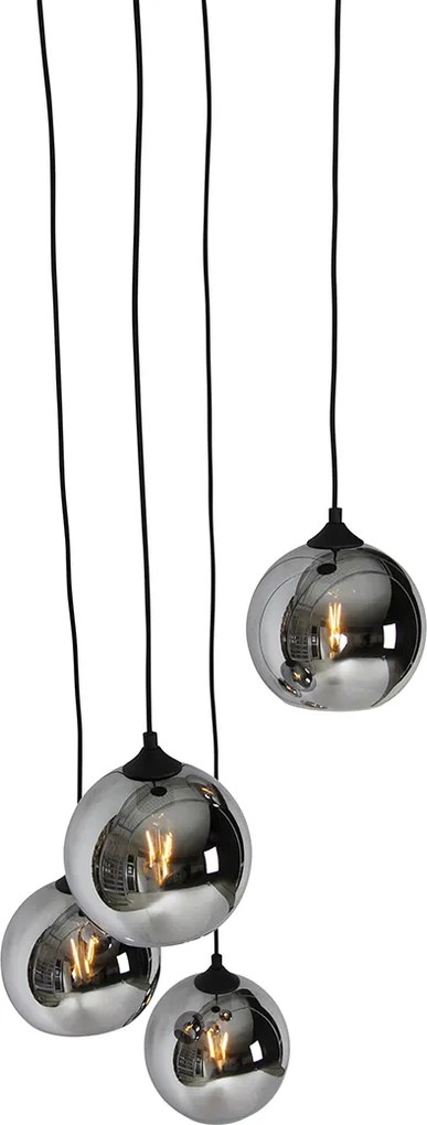 Inteligentna lampa wisząca czarna z przydymionym szkłem, w tym 4 Wi-Fi A60 - Wallace