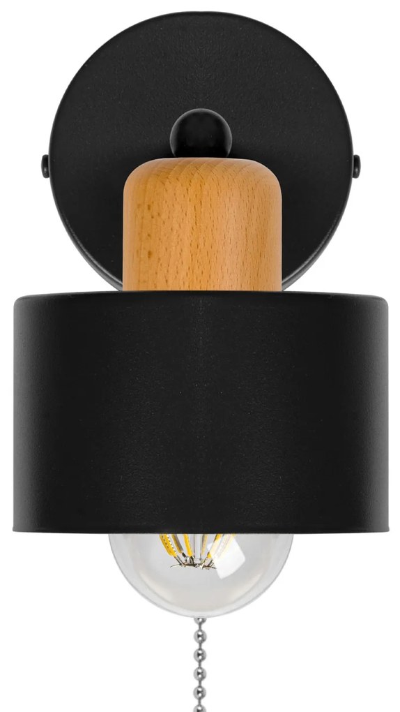 Czarny kinkiet LED SHWD-BU1010SC jednopunktowy z metalu i drewna z włą
