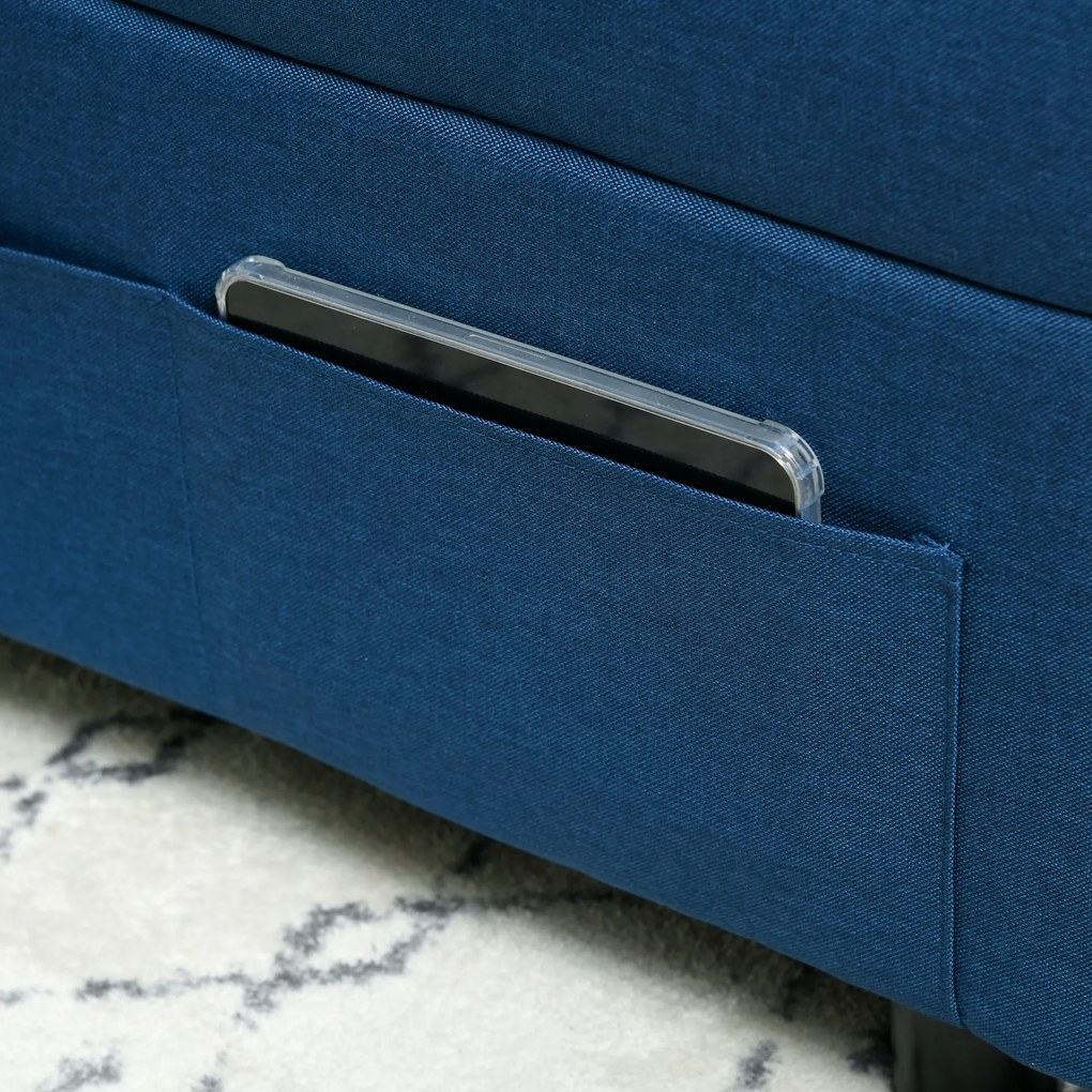 HOMCOM 3-w-1 Rozkładany fotel z boczną kieszenią, łóżko gościnne z poduszką, regulowane oparcie, fotel do spania na kółkach, niebieski