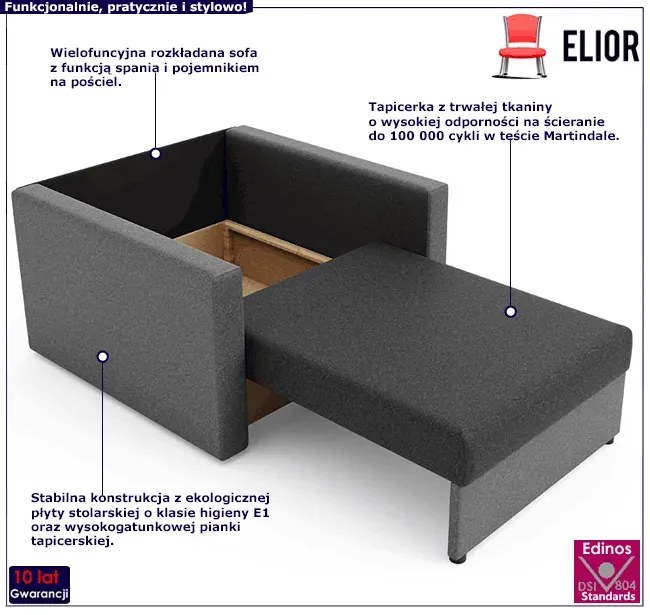 Sofa jednoosobowa amerykanka grafit + szary S9-F24