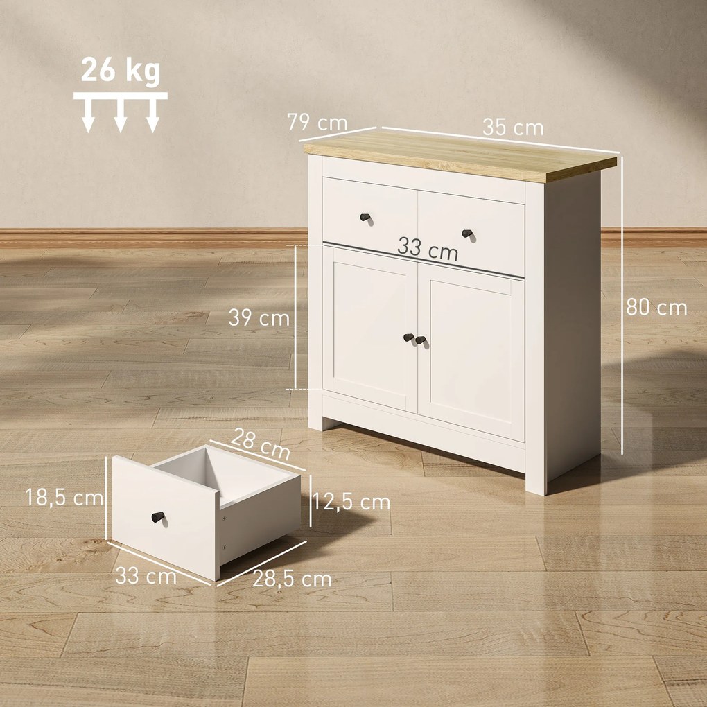 HOMCOM Komoda z dużą ilością miejsca, sideboard z drzwiami Soft-Close, 2 szuflady, regulowana półka, Biały
