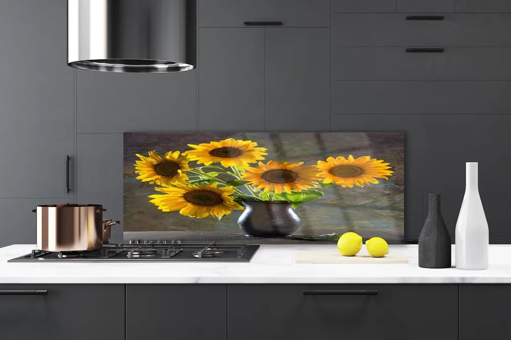 Panel Kuchenny Słoneczniki W Szklanym Wazonie