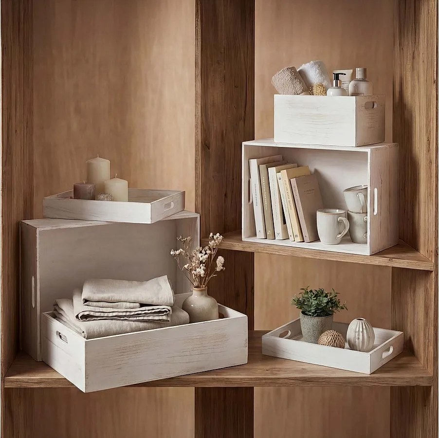 Pudełko drewniane MCW-C20 (zestaw 6 sztuk),  białe shabby