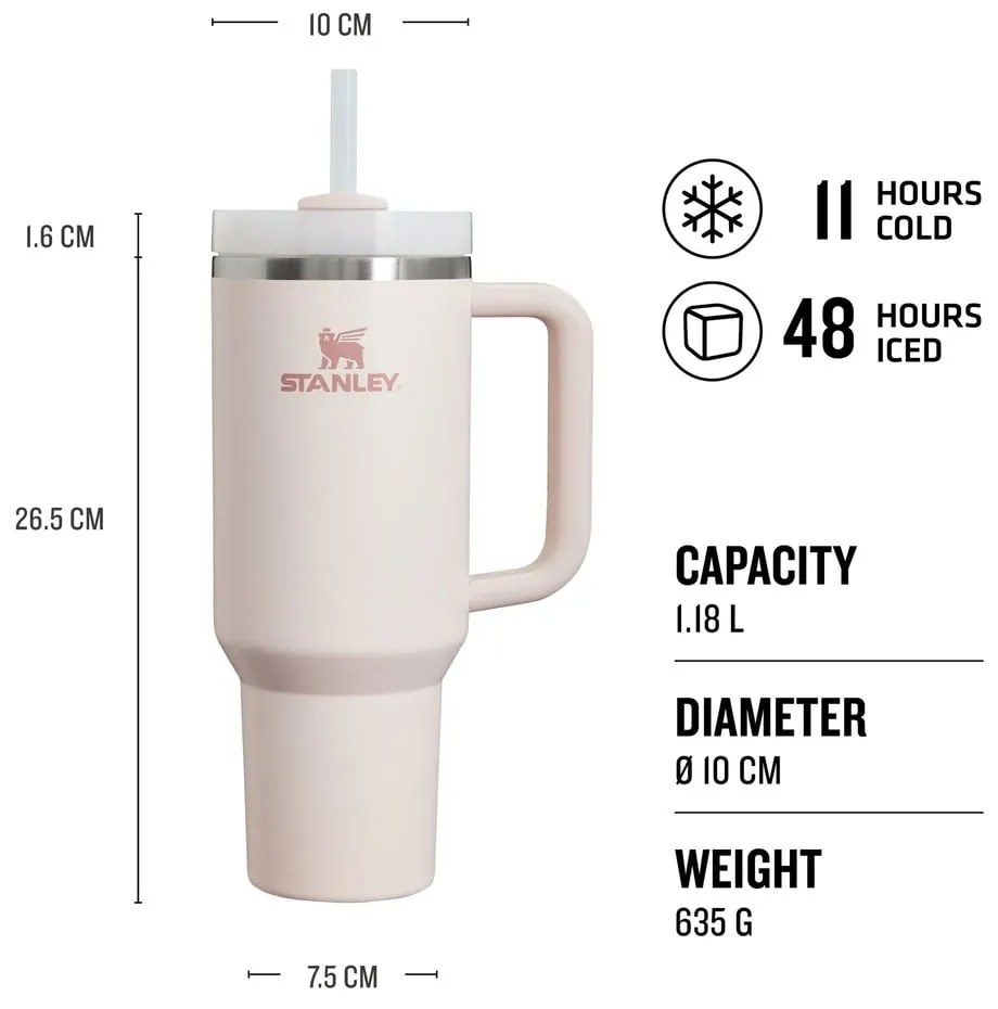 Jasnoróżowy termos ze słomką ze stali nierdzewnej 1,18 l Quencher H2.0 FlowState Tumbler Rose Quartz – Stanley