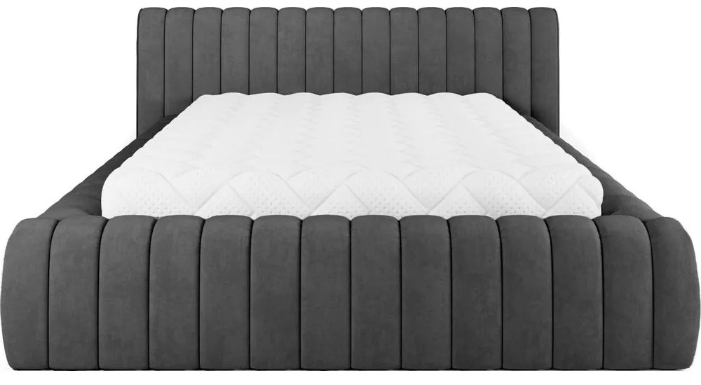 Ciemnoszare tapicerowane łóżko dwuosobowe ze schowkiem ze stelażem 140x200 cm Carilla – ELTAP