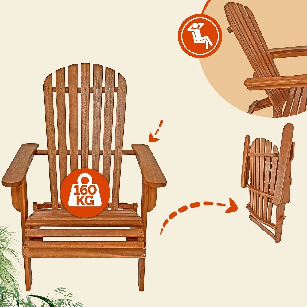 Leżak ogrodowy ADIRONDACK, składany, 69x84x94cm, naturalny brąz Casaria