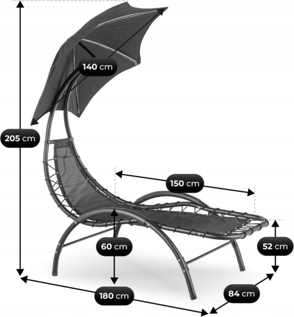 Leżak Ogrodowy z Parasolem CARPA Czarny