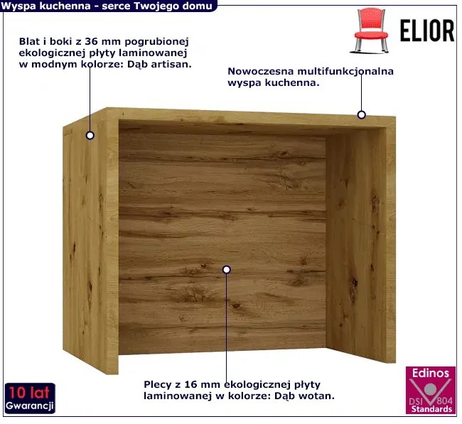 Wyspa kuchenna dąb artisan + dąb wotan Megro