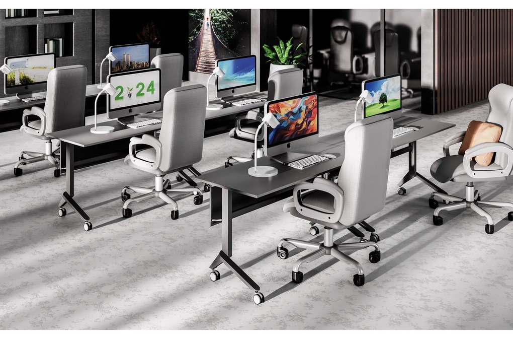 Mobilny stół PRIMO MOVE, 1800 x 600 mm, podstawa biała, szary