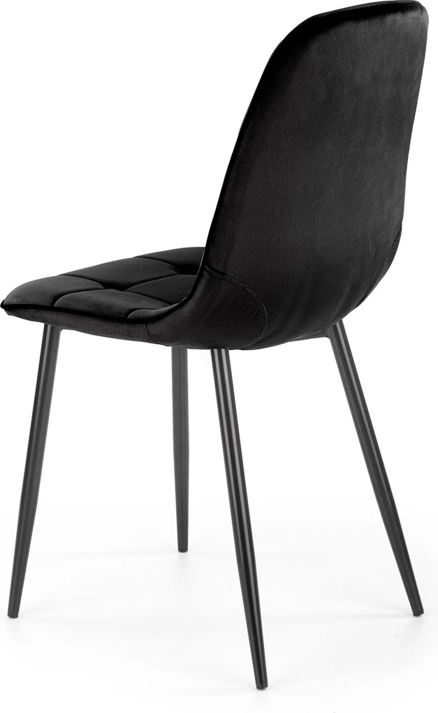 Krzesło Pikowane Welurowe Velvet czarne, czarne nogi, oparcie W160