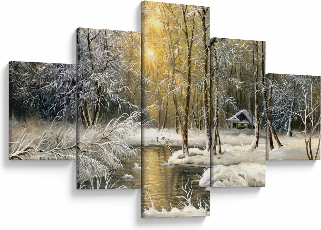 Obraz - Domek w lesie, obraz olejny (125x70 cm)