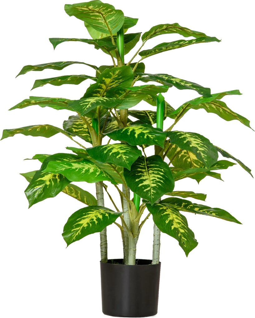 HOMCOM Sztuczna roślina Difenbachia, Roślina z plastiku w cementowej doniczce, Do wnętrz i na zewnątrz, 95 cm, Zielona