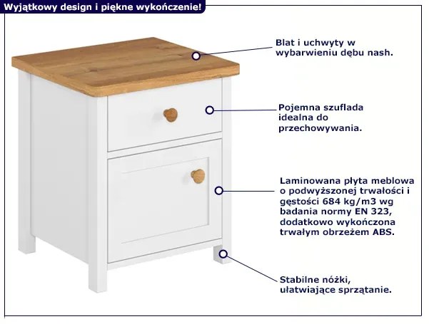 Biały szafka nocna z szufladą - SO Vorlin