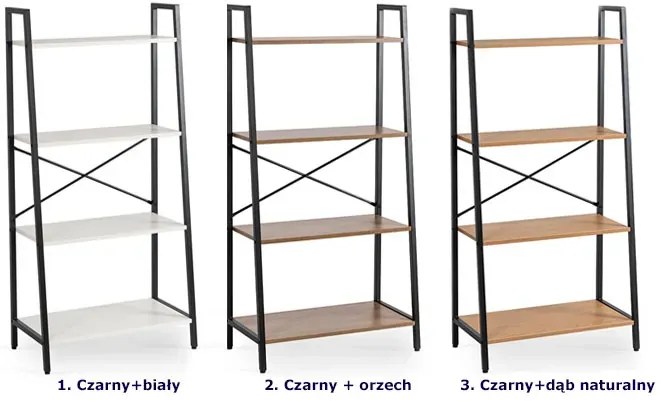Loftowy otwarty regał z 4 półkami czarny + orzech E2-D43