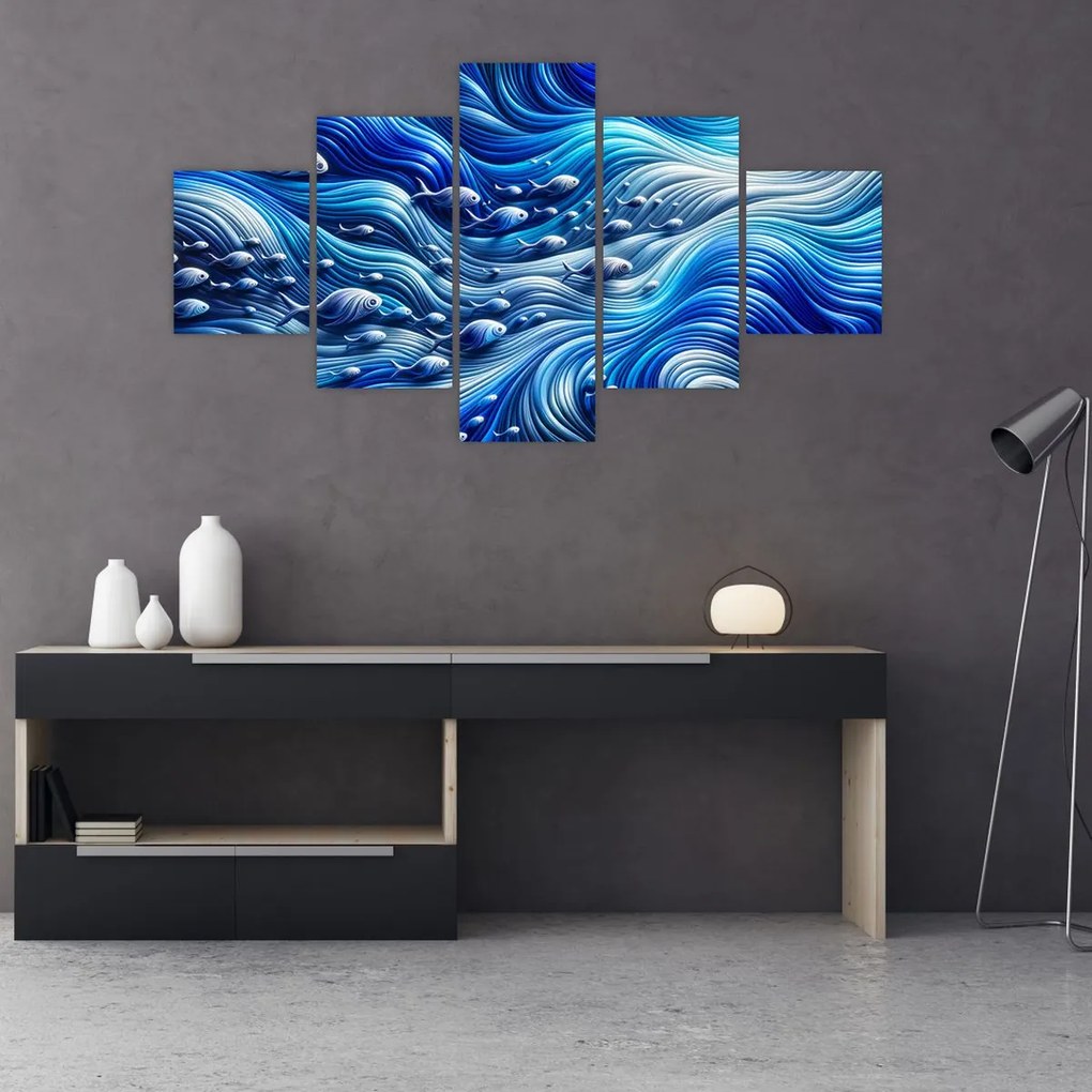 Obraz – Ryby w falach (125x70 cm)