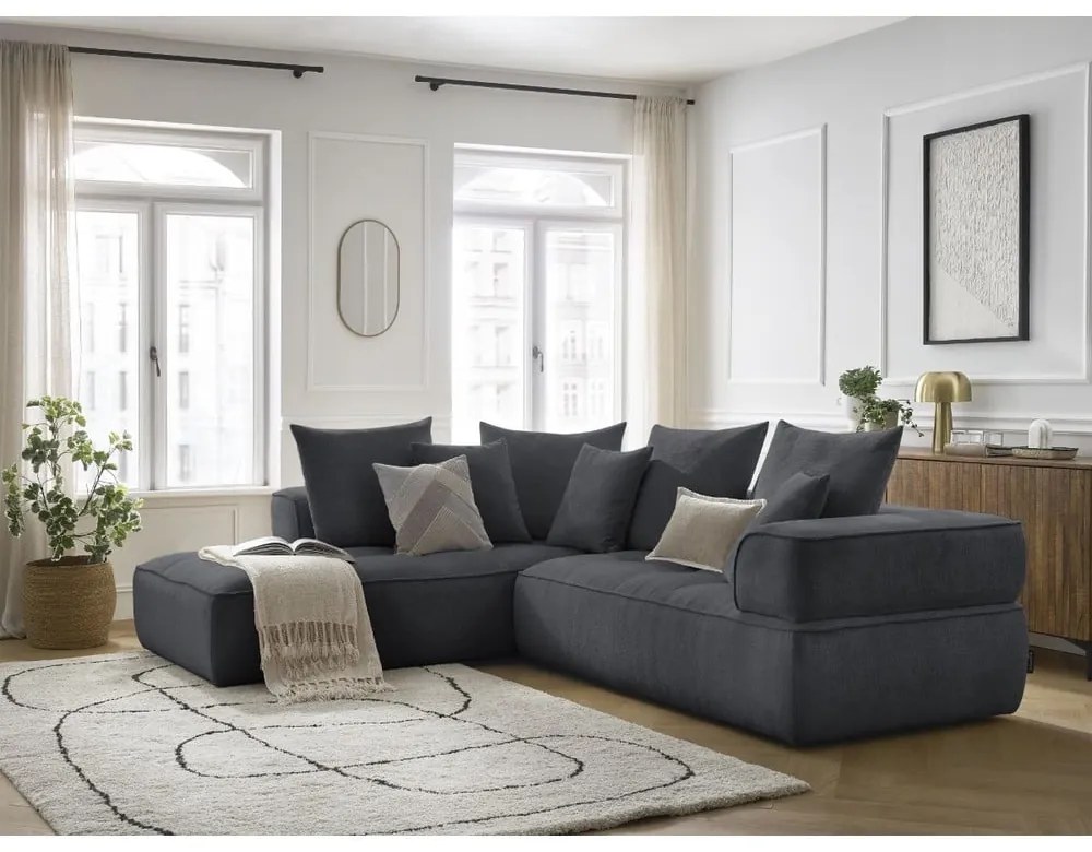 Ciemnoszary narożnik z tkaniny szenilowej (lewostronny/w kształcie litery L) Whesley – Bobochic Paris