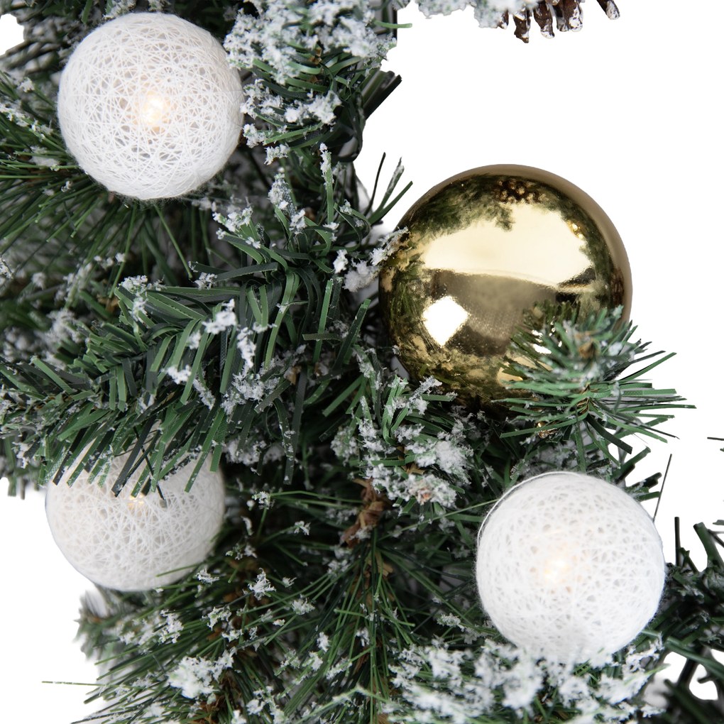 Wieniec bożonarodzeniowy biały ze złotem 45 cm z diodami LED i timerem - Jack