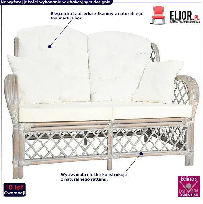2-osobowa szara sofa rattanowa z lnianą tapicerką T1-E67