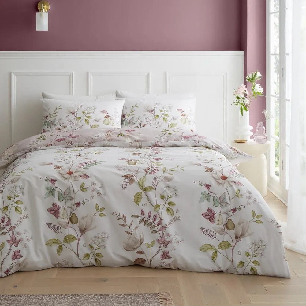 Różowa bawełniana pościel dwuosobowa 230x220 cm Francesca Floral – Bianca