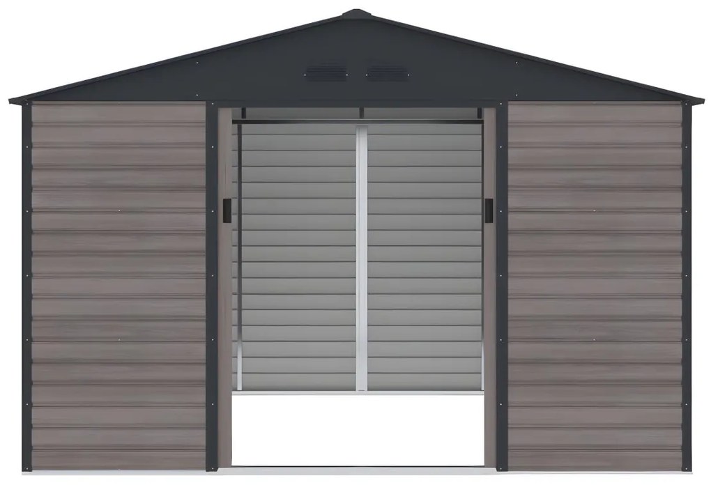 Wiata ogrodowa ADELMO ze stali galwanizowanej, drewnopodobnej – kolor szary – 10,98 m²