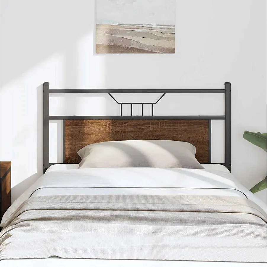 Głowica łóżka Dąb Brązowy Drewno Inżynieryjne i Stal 107 cm - Design Przemysłowy - Wsparcie dla Pleców - Solidna