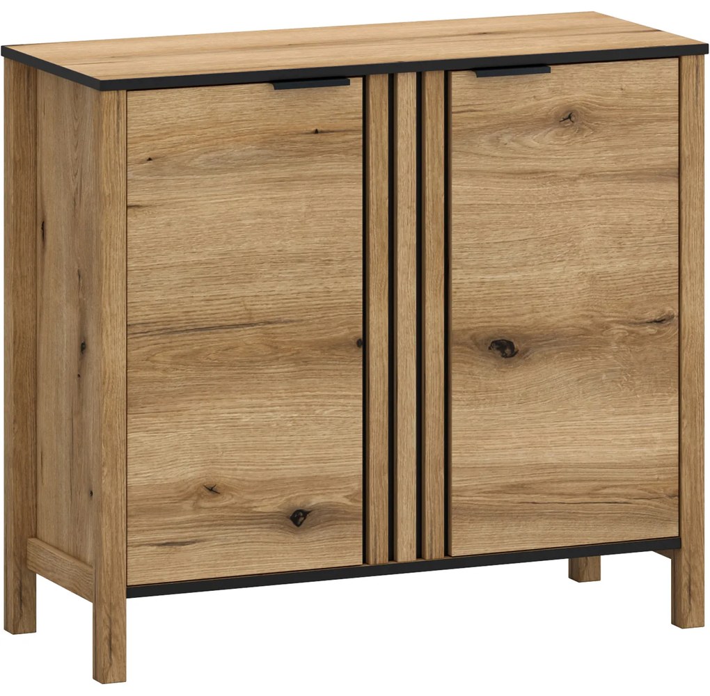Komoda Dwudrzwiowa z Lamelami do Salonu VERVE 98 cm Dąb Evok Klasyczna Loft