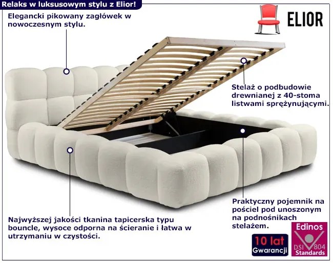 Kremowe nowoczesne łóżko tapicerowane boucle F4-C68