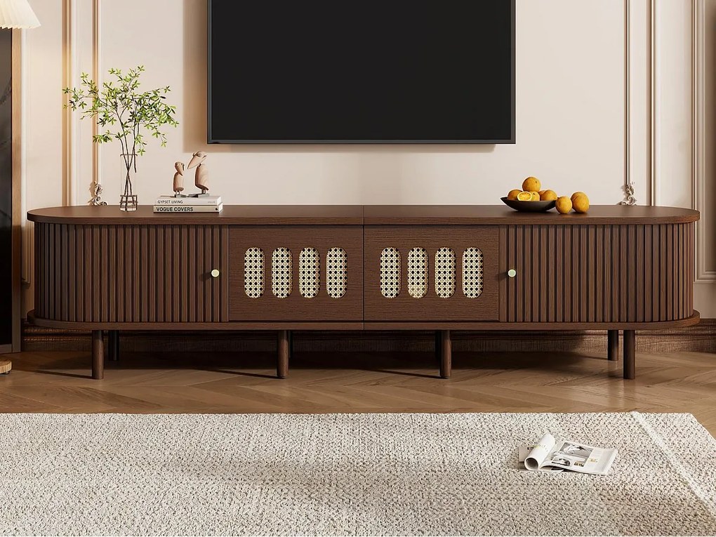 Meble TV 180x40x40 cm - Design z rattanu - 2 szuflady i 2 drzwi przesuwne - MDF - Brązowy